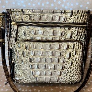 Brahmin Cleo Embossed Crocodile Beige Gold Shoulder Crossbody Bag NWOT
